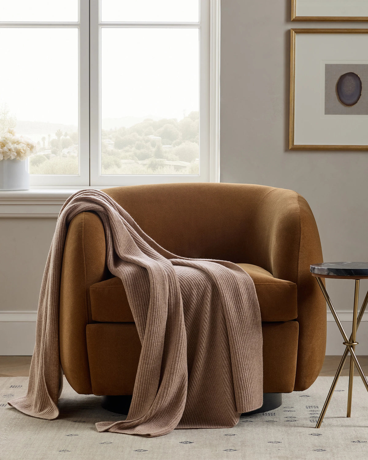 Ribbed Knit Cashmere Throw - 50x70 / Oatmeal