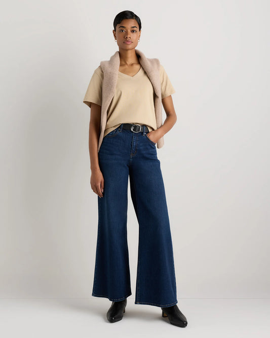 100% Organic Cotton Boxy V-Neck Tee - XS / Dusty Beige