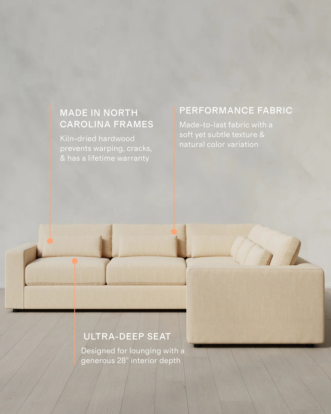 Ashford Deep Seat L Sectional in Performance Chenille Linen Blend - 119x119 / Sorrell