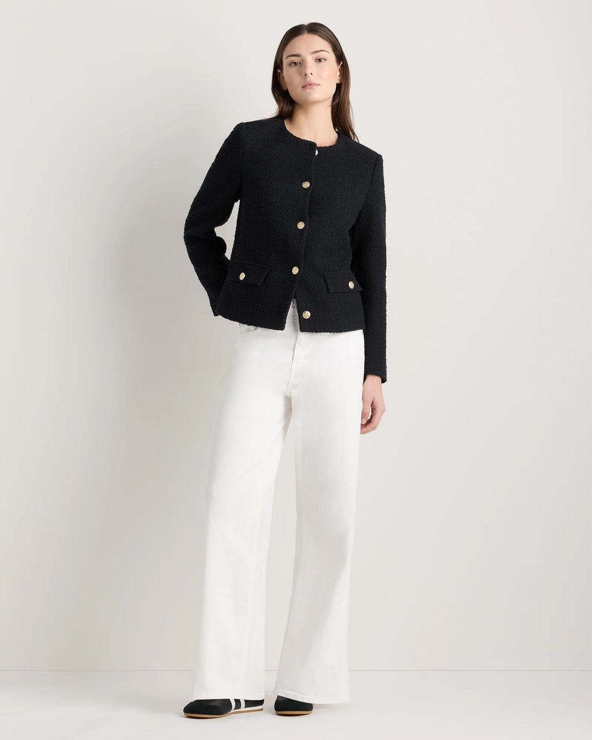 Tweed Collarless Jacket - XS / Deep Navy