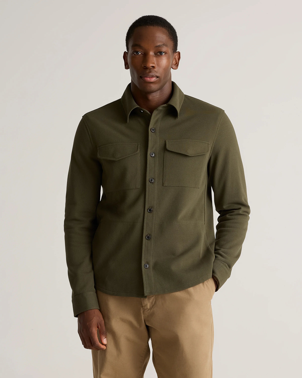 Cotton Pique Knit Overshirt - XS / Heather Charcoal