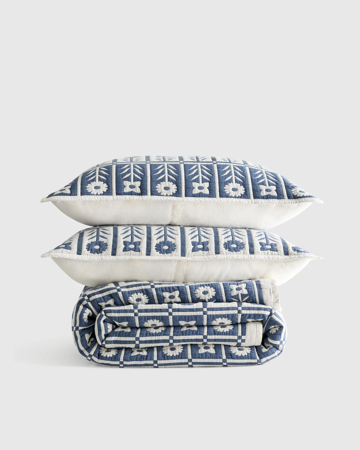 Organic Cotton Jacquard Floral Coverlet Set - Twin / Blue Fog