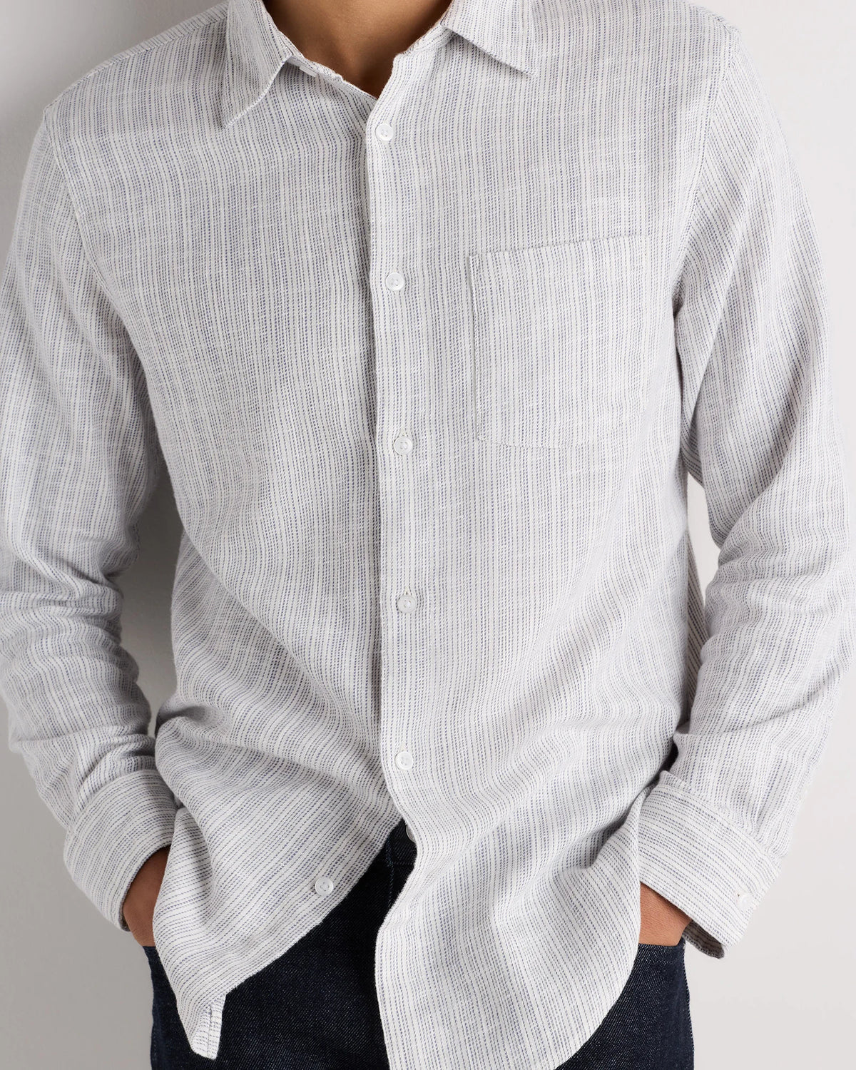 Organic Cotton Stretch Selvage Shirt - S / Mini Blue Stripe