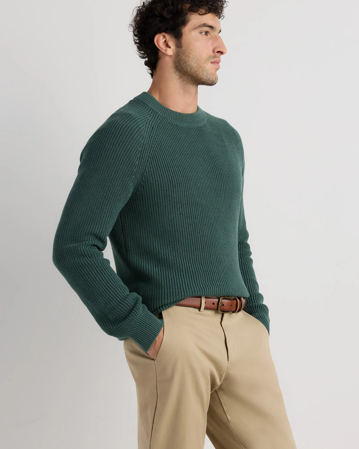 100% Organic Cotton Ribbed Crewneck Sweater - XS / Bahia Blue