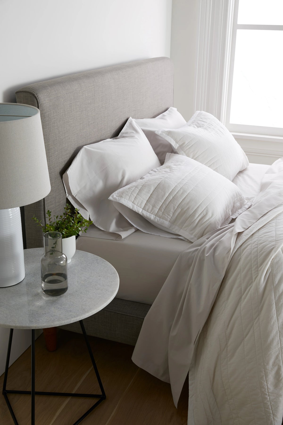 Organic Cotton Stripe Stitch Quilt Set - Twin / White