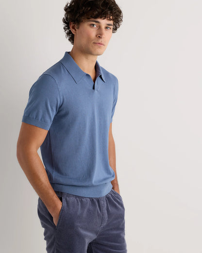 Cotton-Silk Johnny Collar Polo - S / Speckled Beige