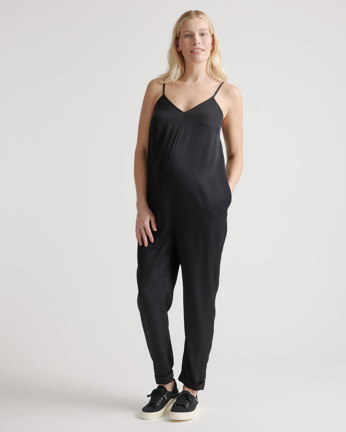 Washable Stretch Silk Maternity Jumpsuit - XS / Black