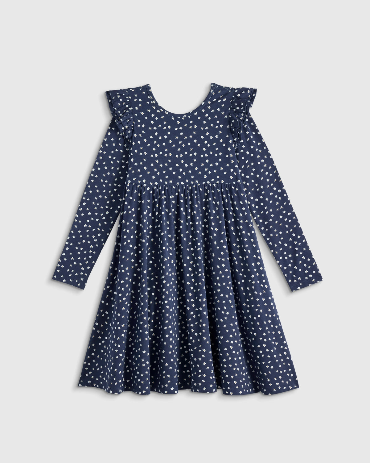 Bamboo Long Sleeve Flutter Twirl Dress - 6 / Navy Blossoms
