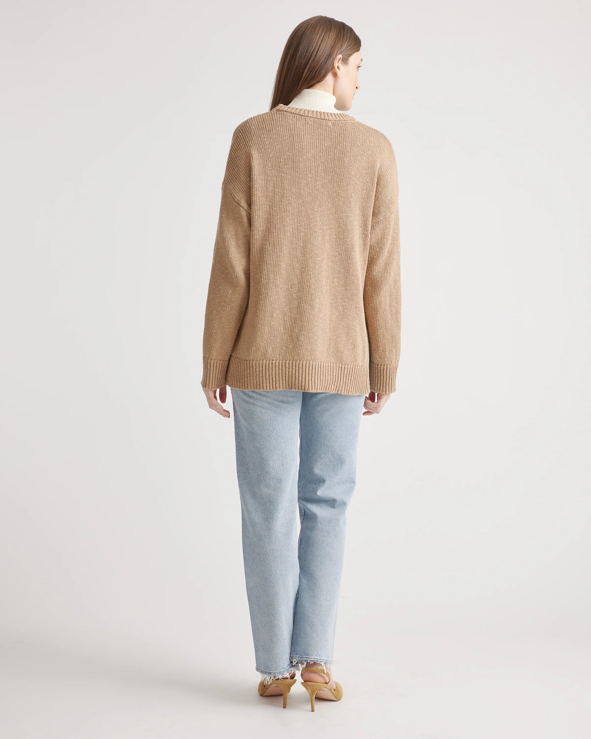 Cotton Linen Oversized Crew Sweater - XS / Dark Mauve