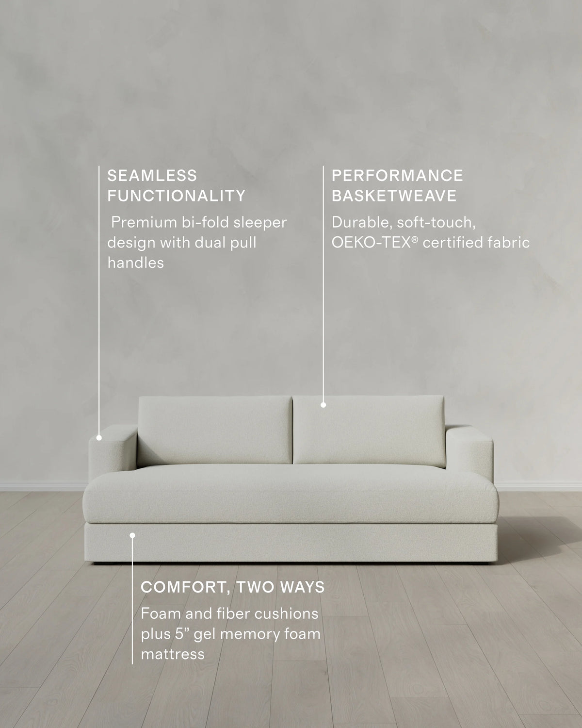 Sierra Curved Arm Sleeper Sofa in Performance Basketweave - One Size / Flax