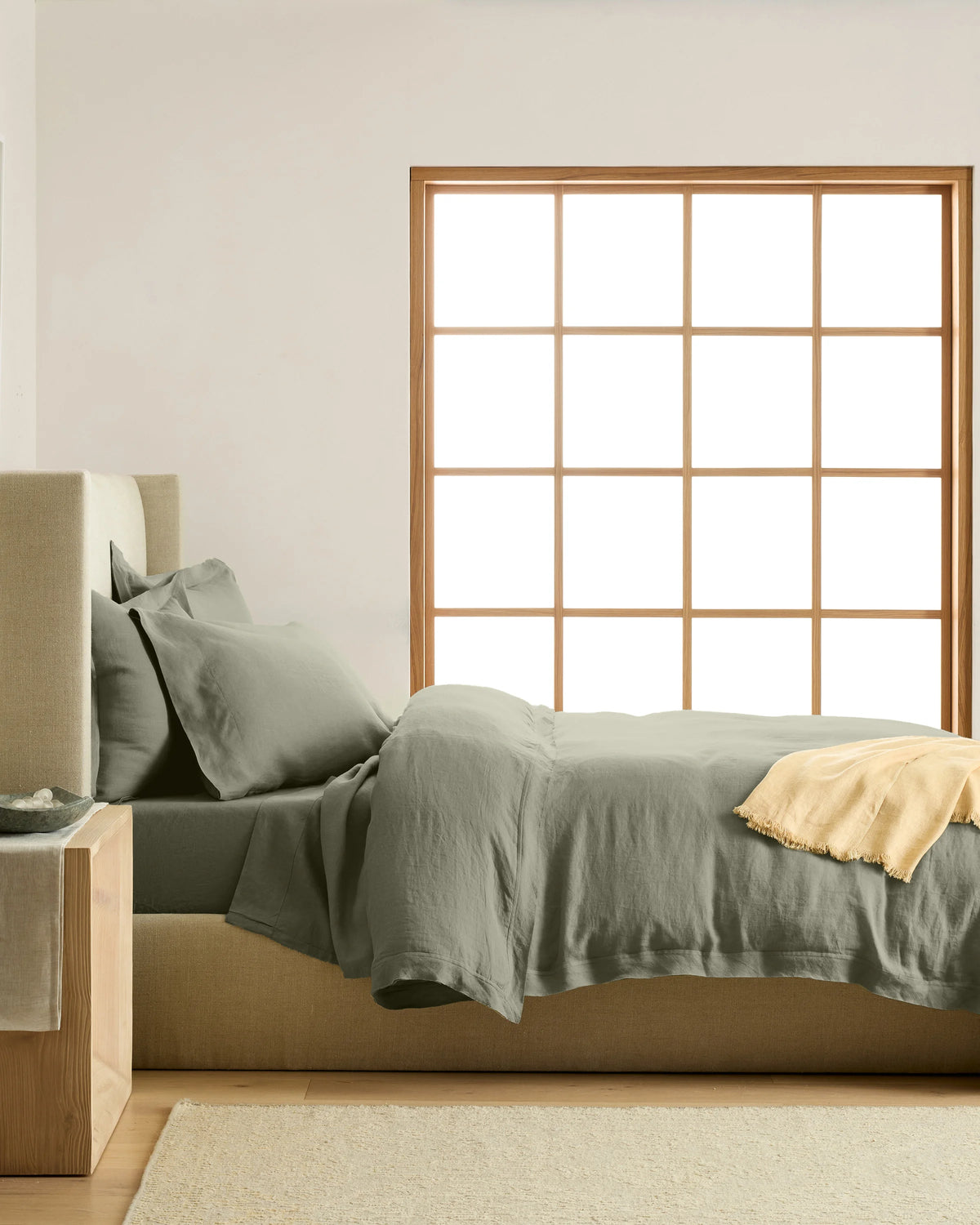 European Linen Double Flange Duvet Cover Set - Twin / Dusty Olive
