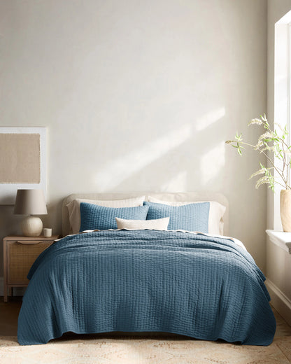 European Linen Cotton Stitch Sham Set - Standard / Stone