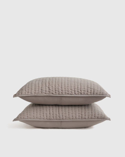 European Linen Cotton Stitch Sham Set - Standard / Stone