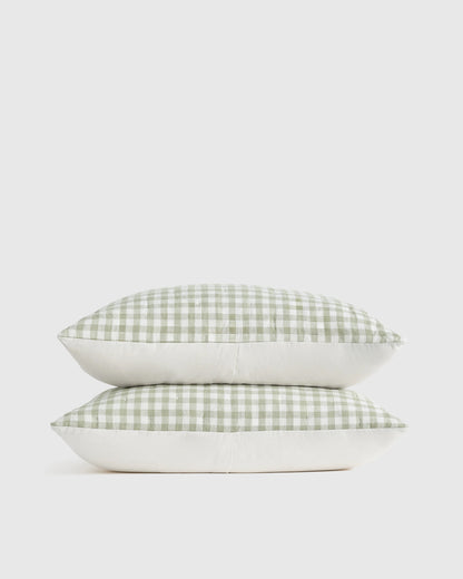 European Linen Patterned Quilted Sham Set - Standard / Willowleaf Gingham