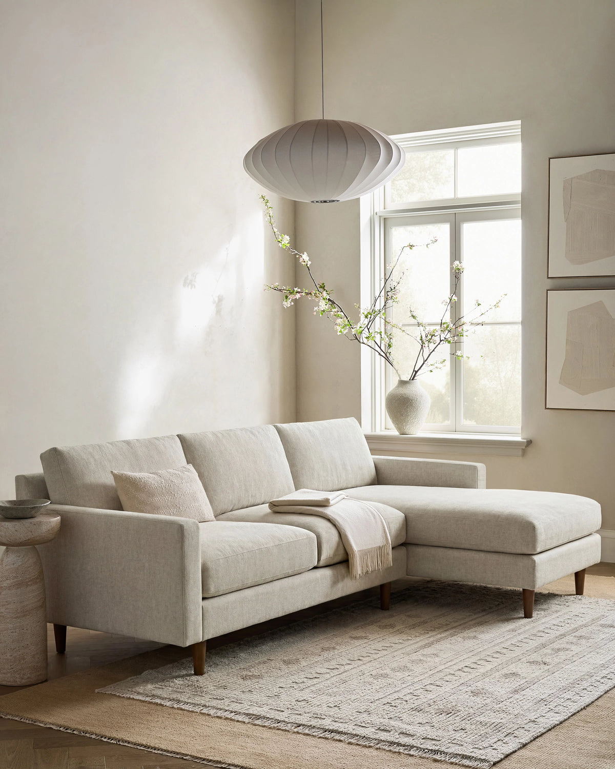 Atlas Midcentury Chaise Sectional in Performance Chenille Linen Blend - 106" Right Arm / Sorrell