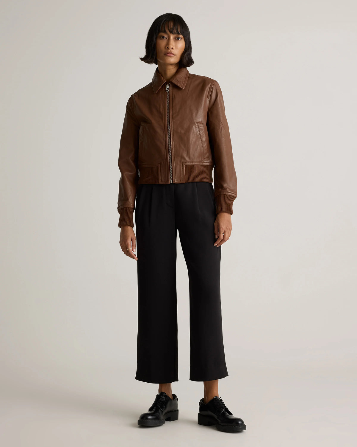 100% Washed Leather Bomber Jacket - XS / Black