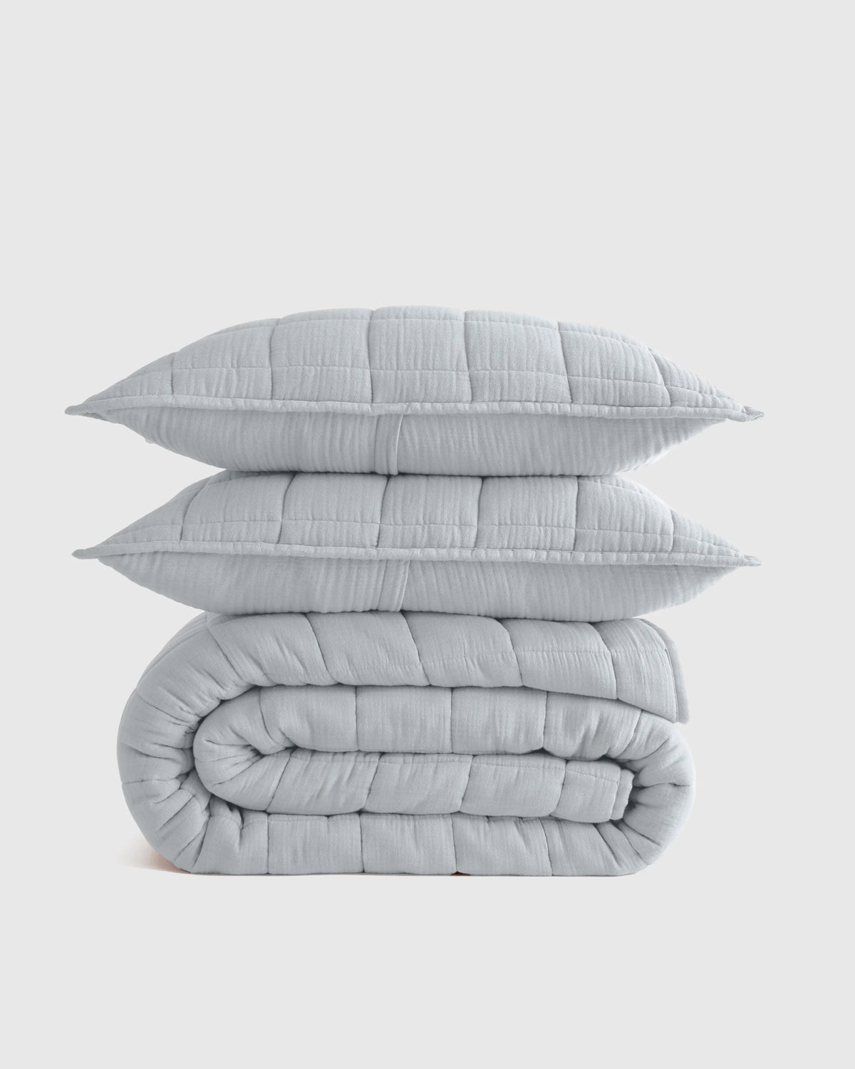 Organic Cotton Gauze Box Quilt Set - Twin / Mineral