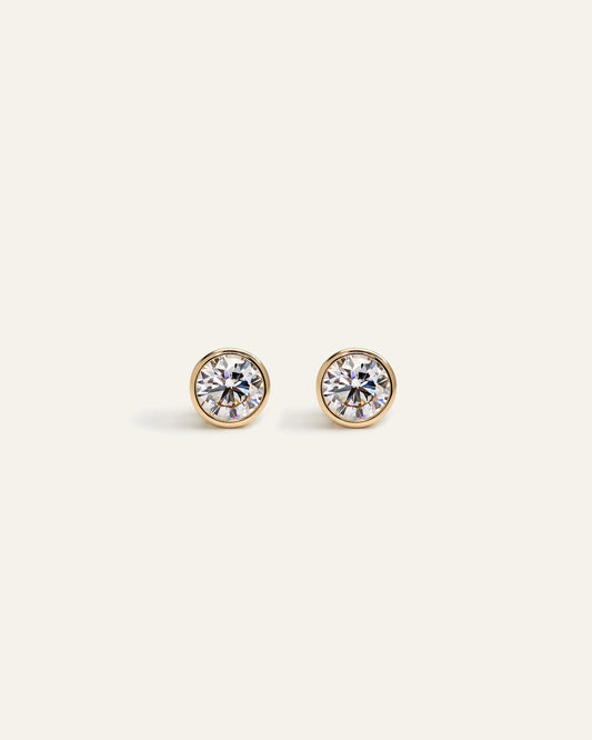 14k Gold Lab Grown Diamond Bezel Studs - 1ctw - One Size / Yellow Gold