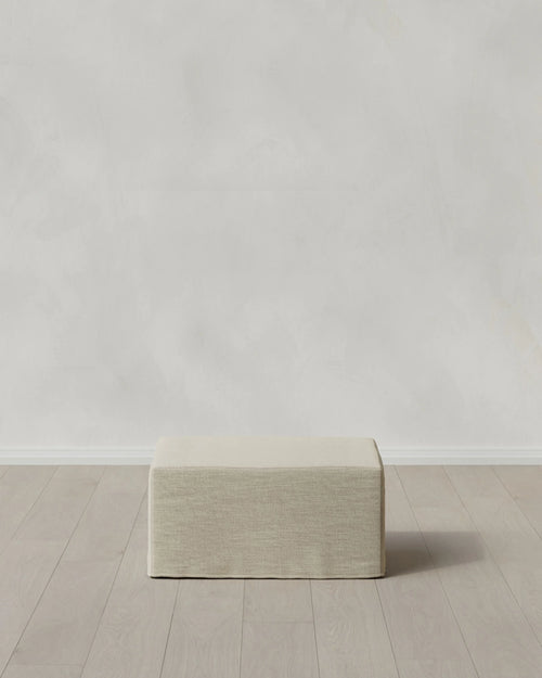Ellery Slipcover Ottoman in Performance Linen - One Size / Sand