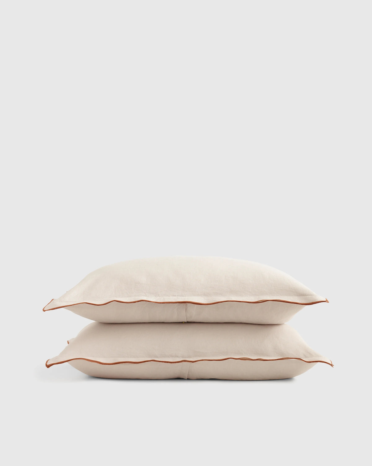European Linen Double Embroidered Edge Sham Set - Standard / White with Black Embroidery