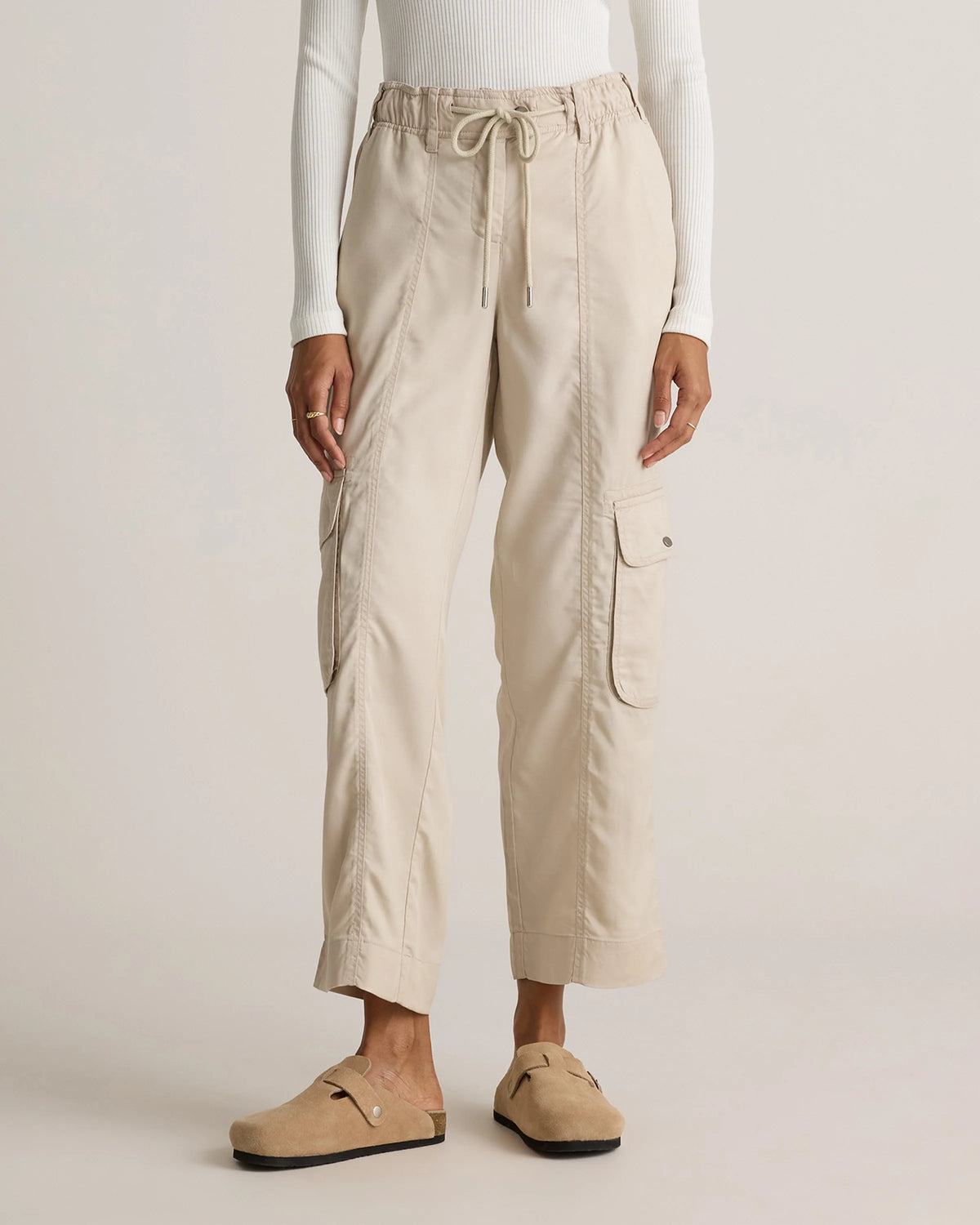 Vintage Wash Tencel Drawstring Cargo Pants - XS / Olive