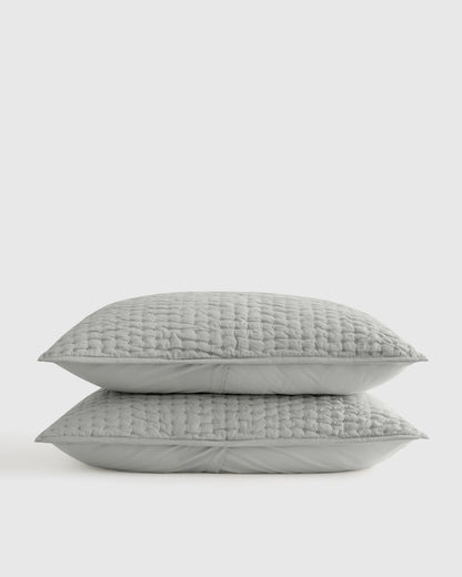 European Linen Cotton Stitch Sham Set - Standard / Stone