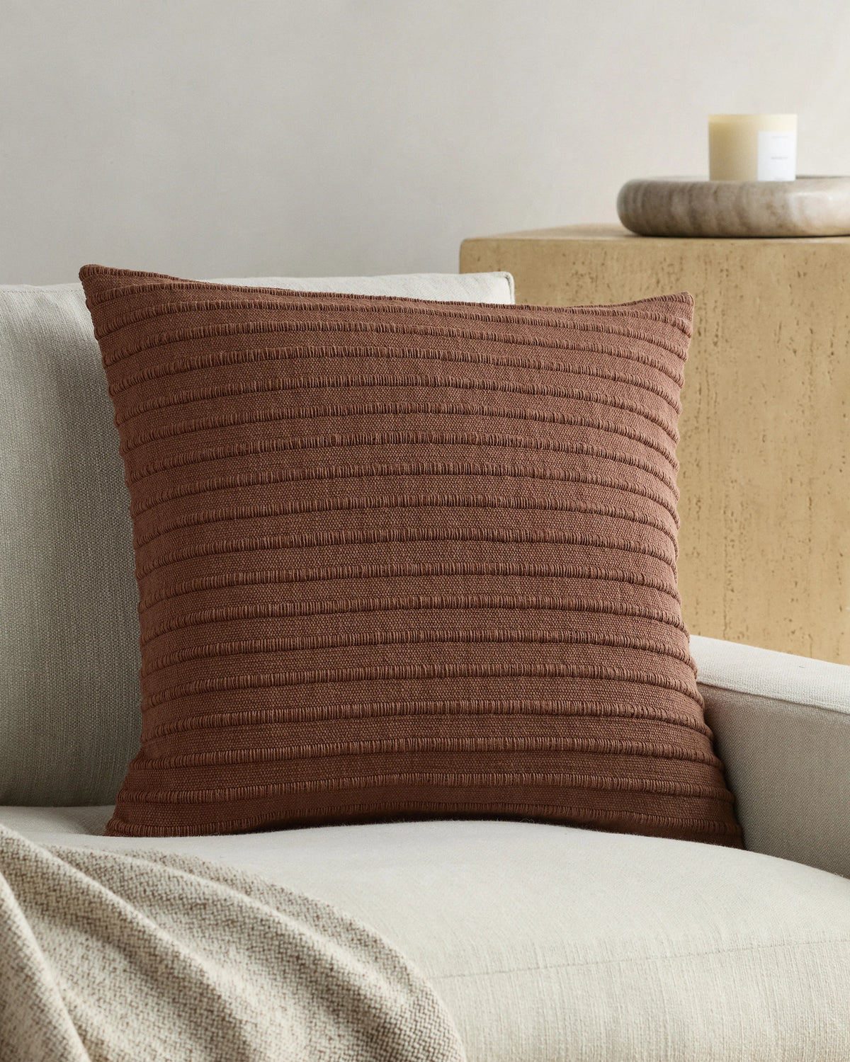 Ribbed Wool Cotton Pillow Cover - 20x20 / Red Clay