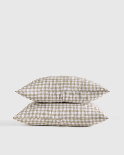 European Linen Gingham Sham Set - Standard / Blue Fog