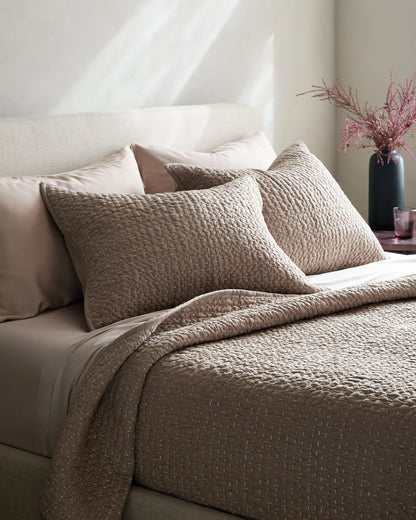 Organic Cotton Hand Stitched Quilted Sham Set - Standard / Ocean
