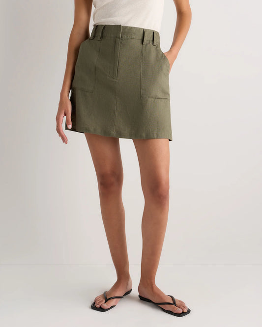 100% European Linen Utility Skort - XS / Bayberry Olive