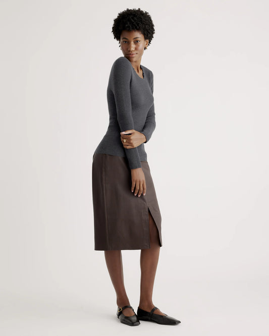 Featherweight Cashmere Ribbed Crewneck Sweater - XS / Charcoal