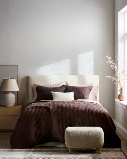 European Linen Cotton Stitch Sham Set - Standard / Stone