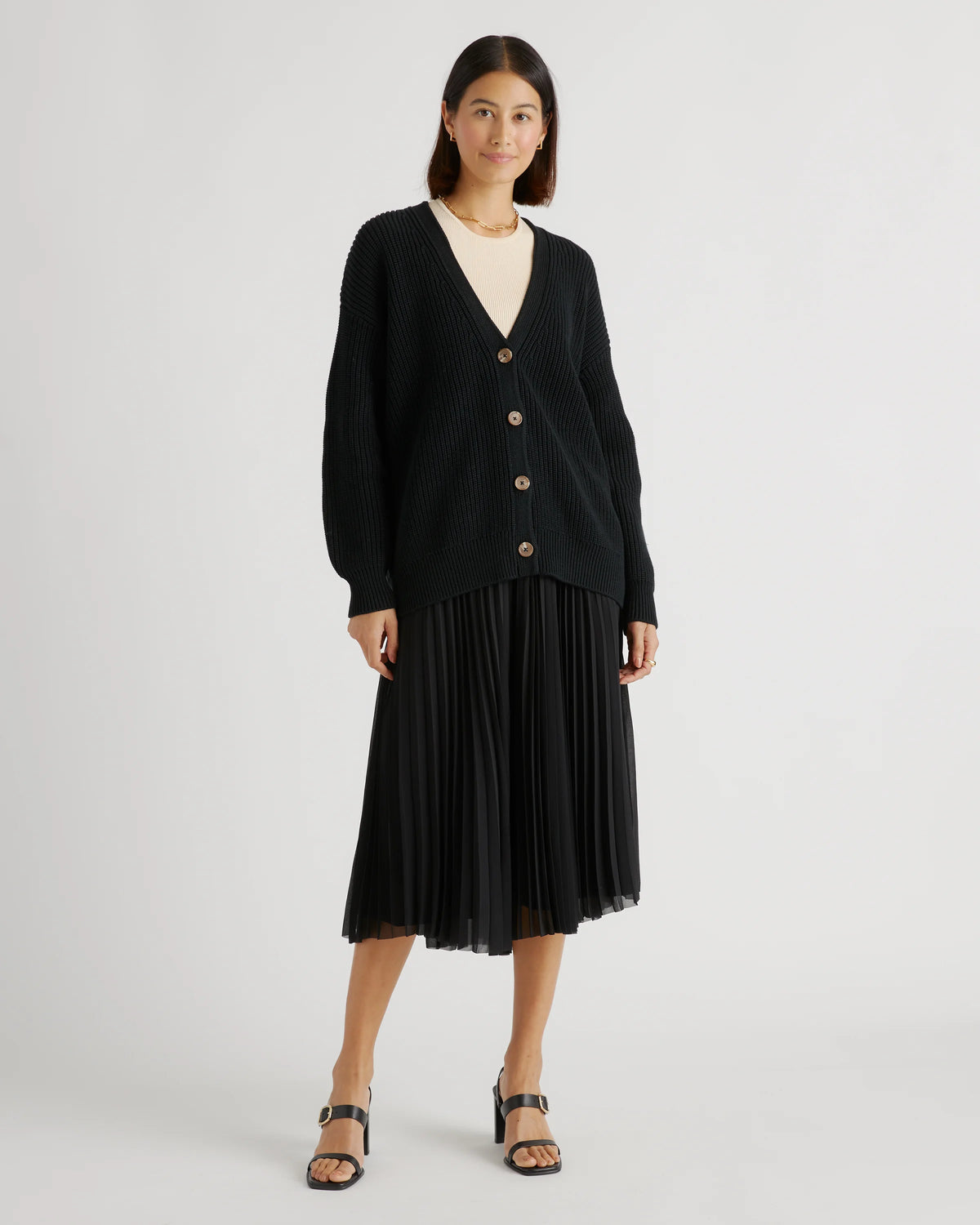 100% Organic Cotton Oversized Boyfriend Cardigan - XS / Speckled Beige
