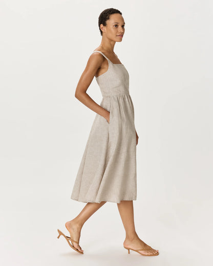100% European Linen Fit & Flare Midi Dress - XS / Brick Red Heirloom Floral