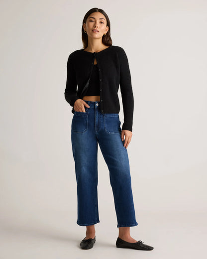 Bella Stretch Patch Pocket Wide Leg Jeans - 24 / Deep Sea Blue