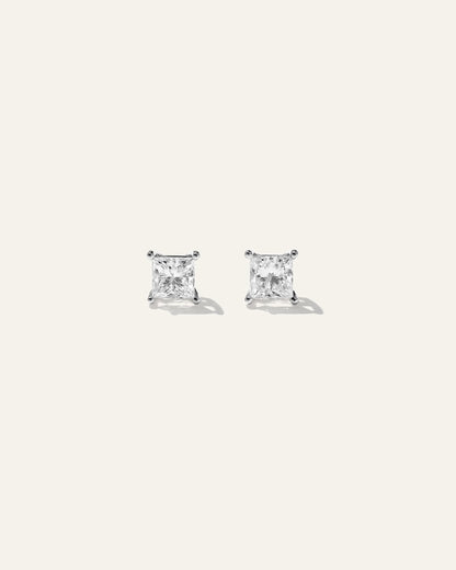 14K Gold Lab Grown Diamond Princess Solitaire Studs - 2ctw - One Size / Yellow Gold