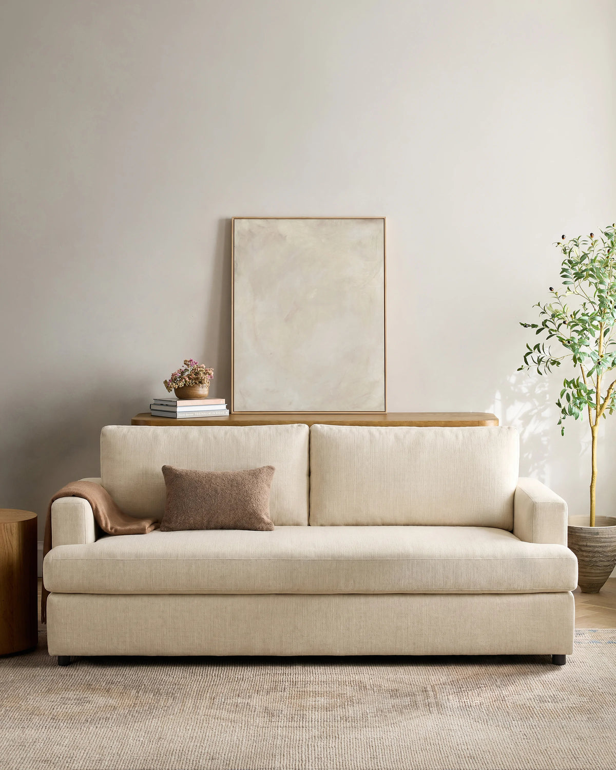 Sierra Curved Arm Sleeper Sofa in Performance Basketweave - One Size / Flax