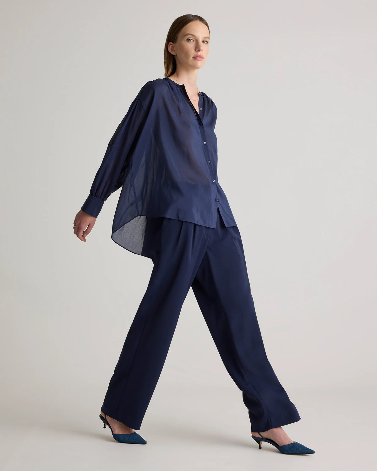 Cotton-Silk Voile Blouson Blouse - XS / Dark Navy