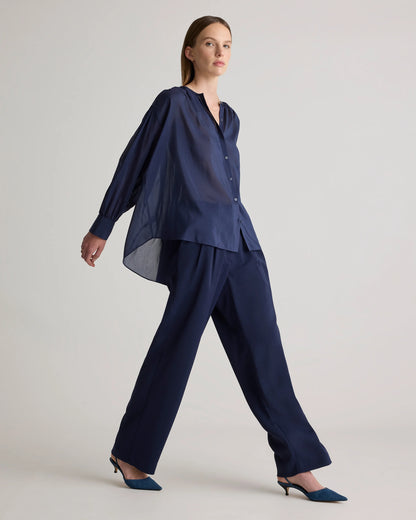Cotton-Silk Voile Blouson Blouse - XS / Dark Navy