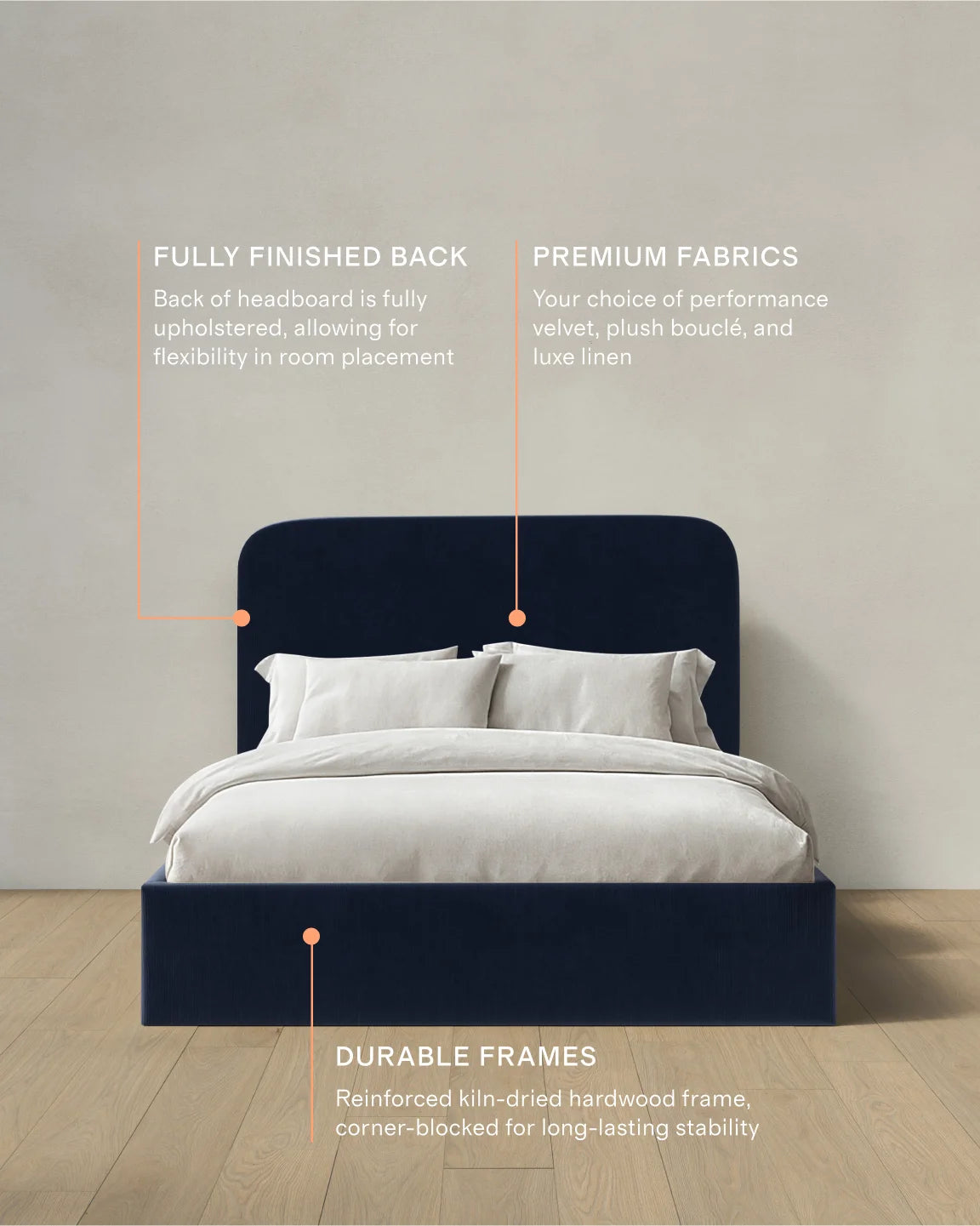 Curved Bed in Performance Velvet - Full / Walnut