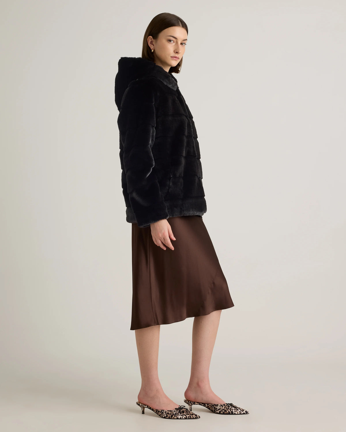 Hooded Faux Fur Jacket - XS / Black
