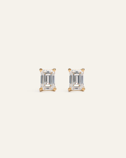 14k Gold Lab Grown Diamond Emerald Solitaire Studs - 2ctw - One Size / Yellow Gold