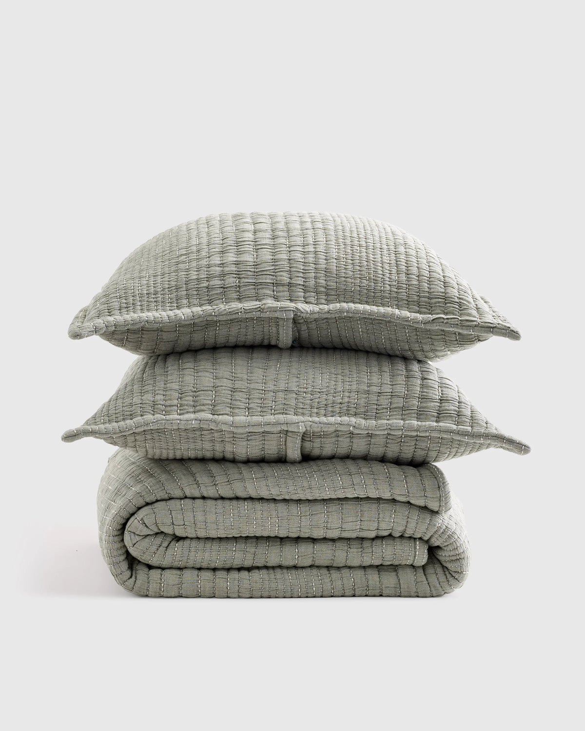 Organic Cotton Channel Stitch Coverlet Set - Twin / Coral Pink