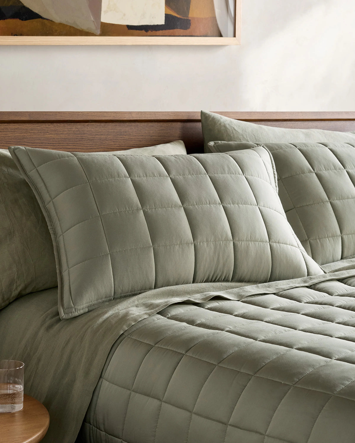 Bamboo Box Quilted Sham Set - Standard / Sage