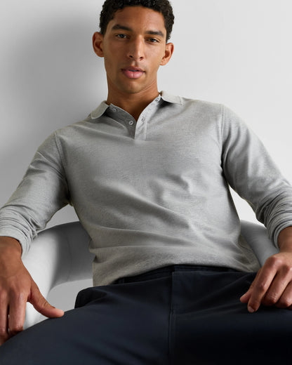 Organic Cotton Long Sleeve Pique Polo - S / Black