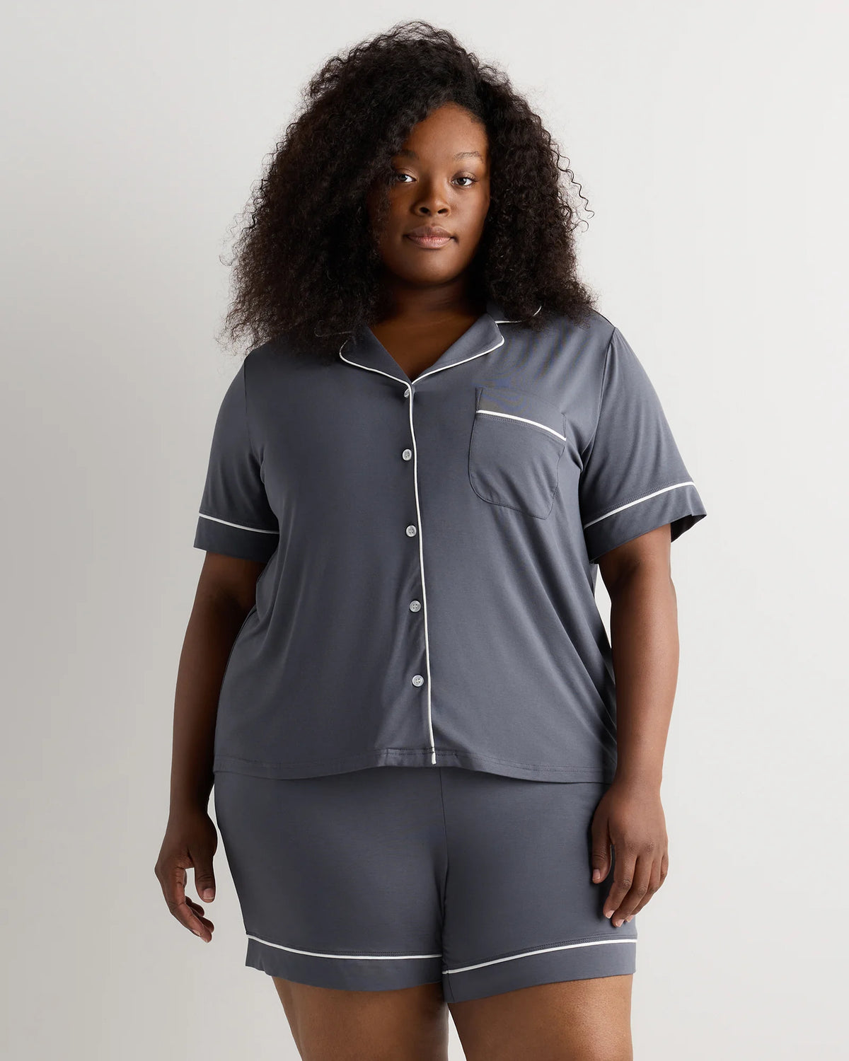 Bamboo Jersey Short Sleeve Pajama Set - 1X / Black