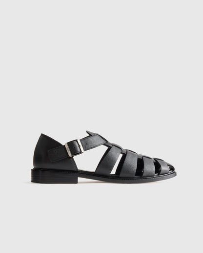 Calfskin Leather Fisherman Sandal - 7 / Black