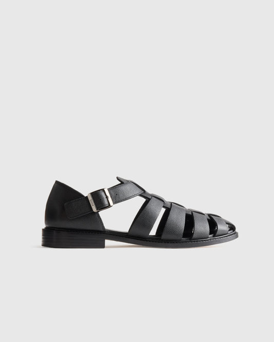 Calfskin Leather Fisherman Sandal - 7 / Black