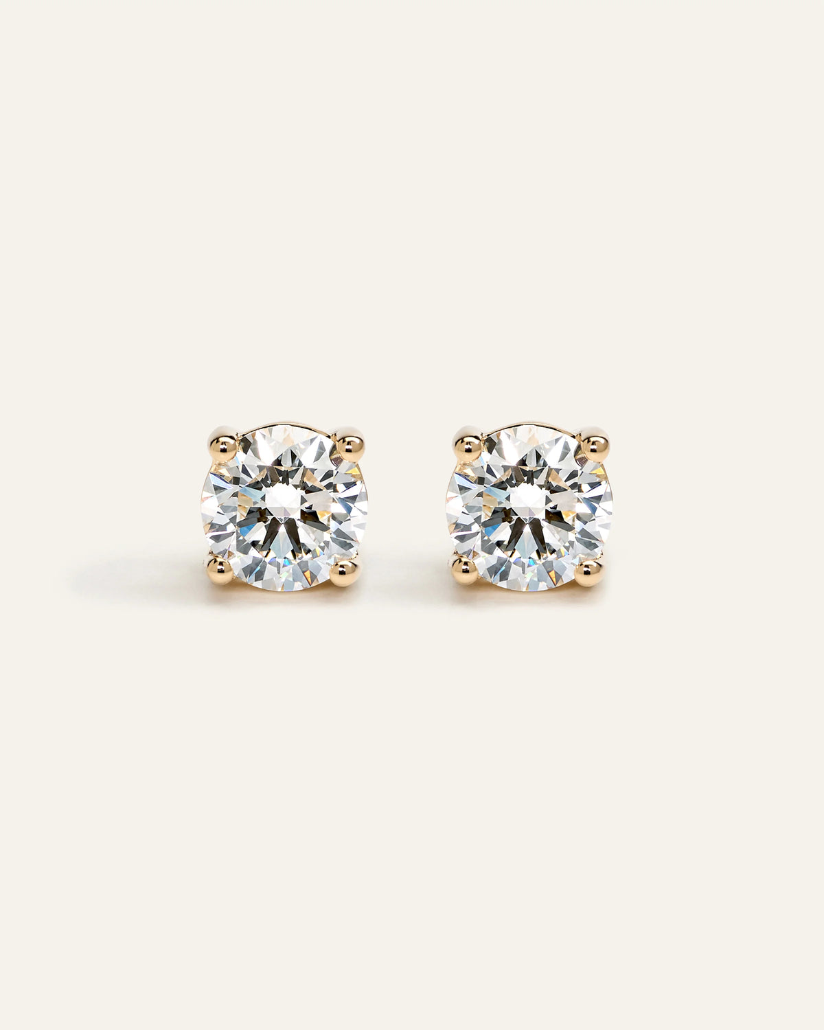 14K Gold Lab Grown Diamond Four-Prong Solitaire Studs - 4ctw - One Size / Yellow Gold