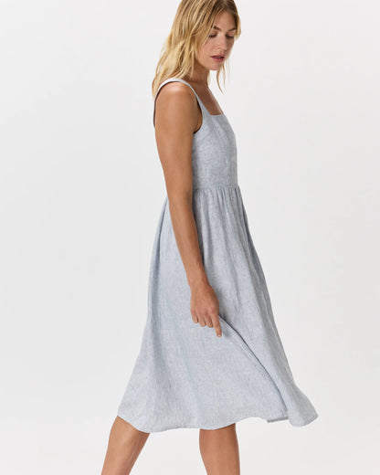 100% European Linen Fit & Flare Midi Dress - XS / Brick Red Heirloom Floral